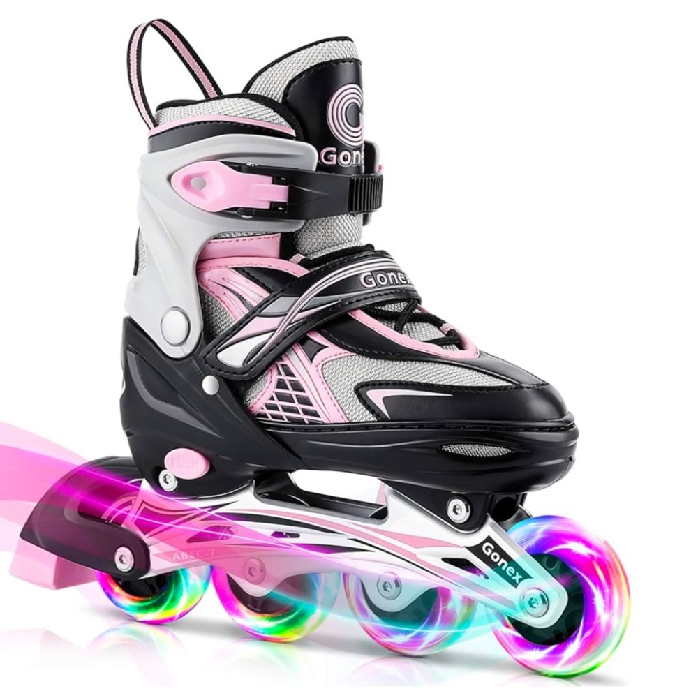 Gonex NEW A-Pink Adjustable Inline Roller Skates with Light Up Wheels Size L